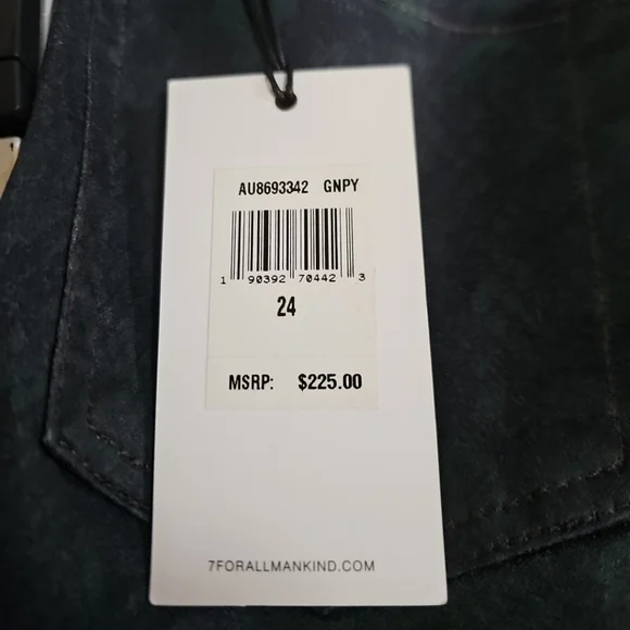 7 For All Mankind High Waist Ankle Skinny In Green Python Size 24 NWT - Picture 5 of 8